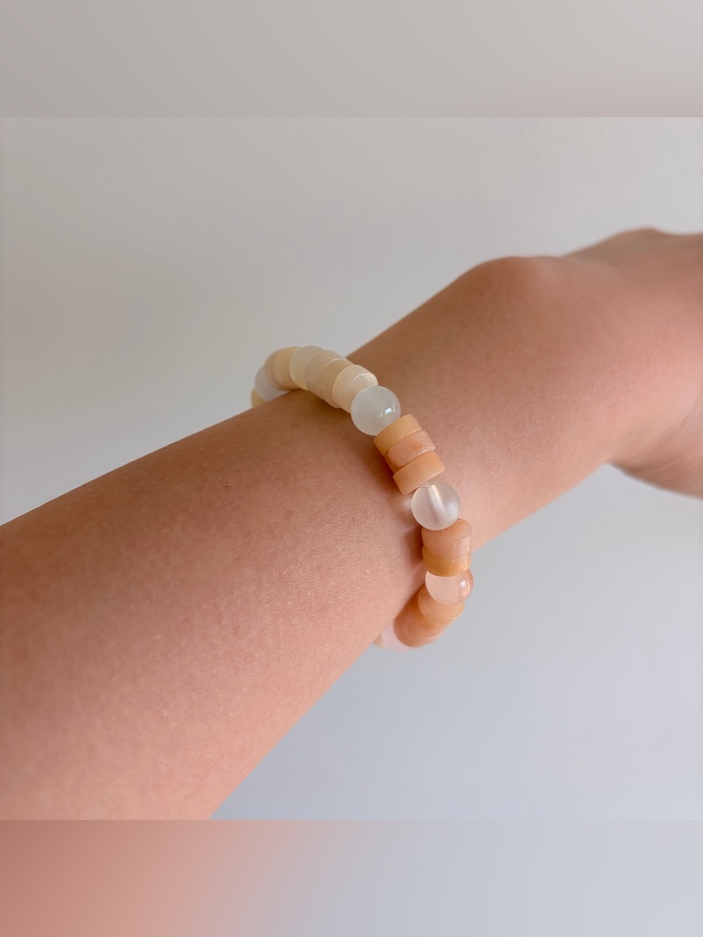 Beaded Peach & Cream Stretch Bracelet